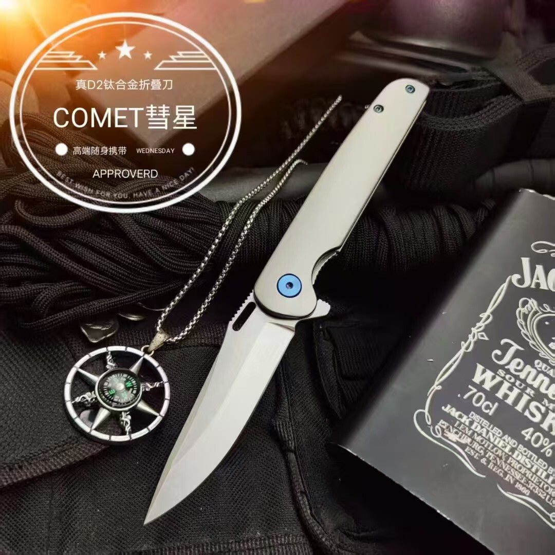 8'' New Manual Folding Knife D2 Blade Full T4C Titanium Handle Pocket Camping EDC Knife DF20