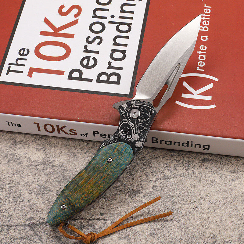 7.5''New Manual Folding Knife ASP30 Steel Blade Wood Handle Pocket Knife VTF198