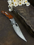 8'' New Folding Tool VG10 Damascus Blade Wood Handle Camping Tool VTF41