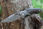 8'' New Manual VG10 Damascus Blade Ebony Handle Pocket Folding Tool VTF73
