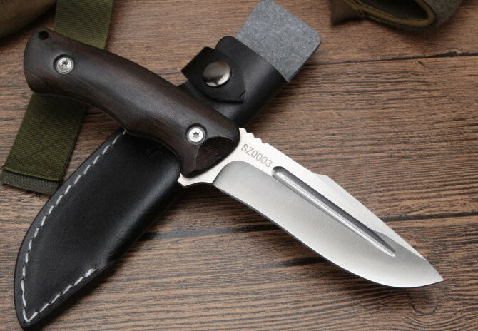 9'' New 440 Steel Fixed Blade Wood Handle Camping Knife VTH126
