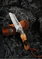 8'' New Folding Tool VG10 Damascus Blade Wood Handle Camping Tool VTF152