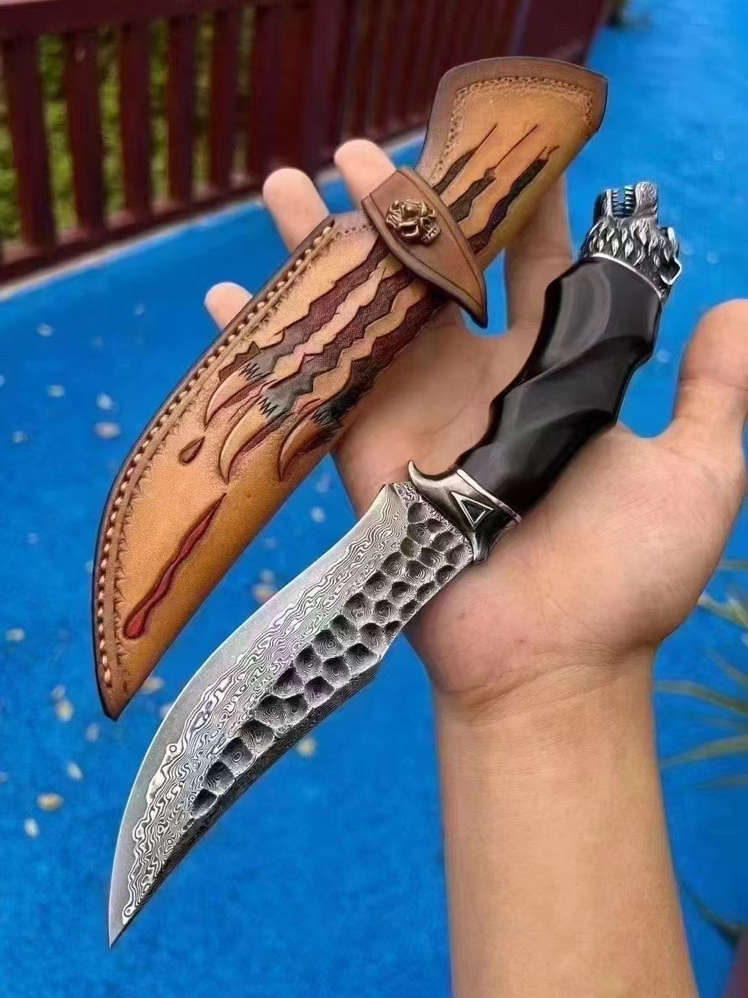10'' New Handmade Forged Damascus Blade Wood Handle Knife VTH84