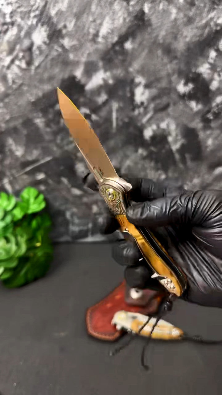 7''New Manual Folding Knife Stone Wash M390 Blade Wood Handle Pocket Knife VTF88