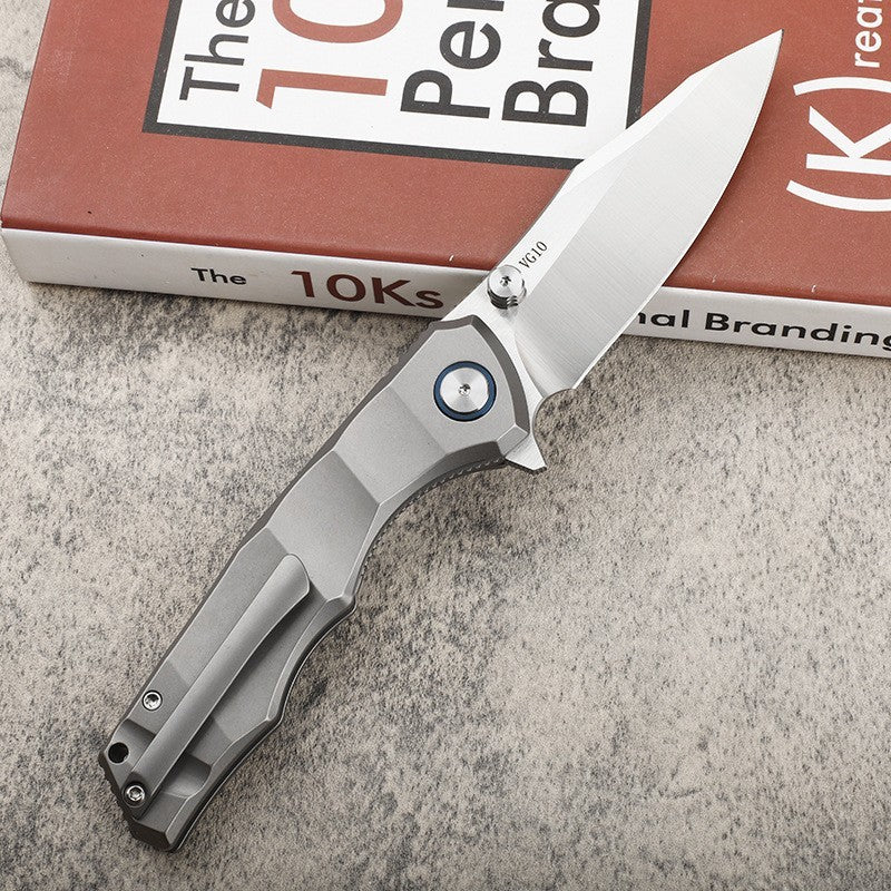 9'' New Manual VG10 Blade Full T4C Titanium Handle Pocket Camping Folding Knife VTF97