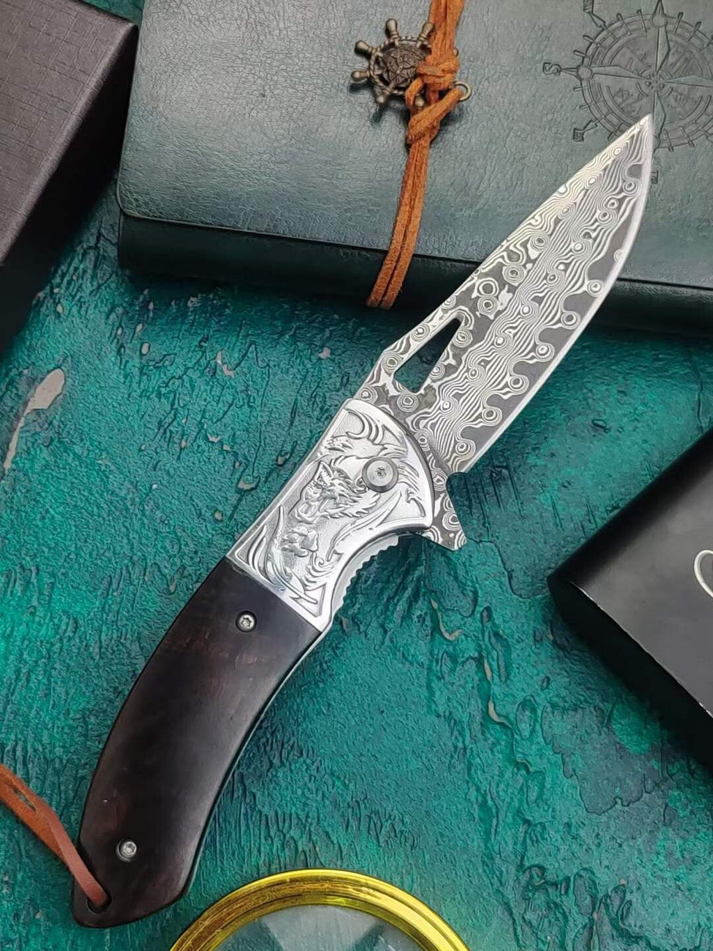 8''New Ebony Handle VG10 Damascus Blade Pocket Folding Knife VTF45W