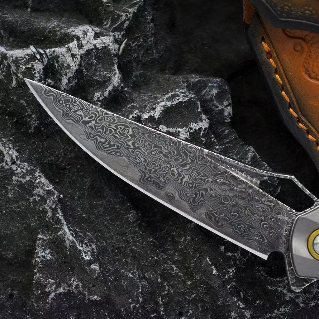 8'' New VG10 Damascus Blade Wood Handle Camping Pocket Folding Knife VTF183