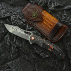 8'' New Manual Folding Tool VG10 Damascus Blade Wood Handle Pocket Tool VTF12
