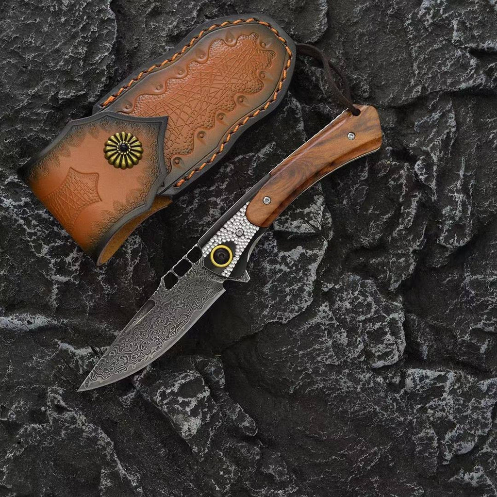 New VG10 Damascus Blade Wood Handle Collection Folding Knife VTF182