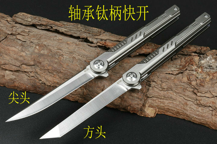 New Fast Opening M390 BladefFull T4C Titanium Handle Pocket Camping Folding Knife DF07