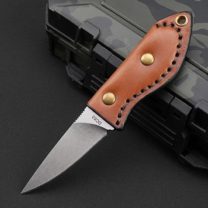 6'' New Mini DC53 Blade Leather Handle Full Tang Camping EDC Knife VTH68