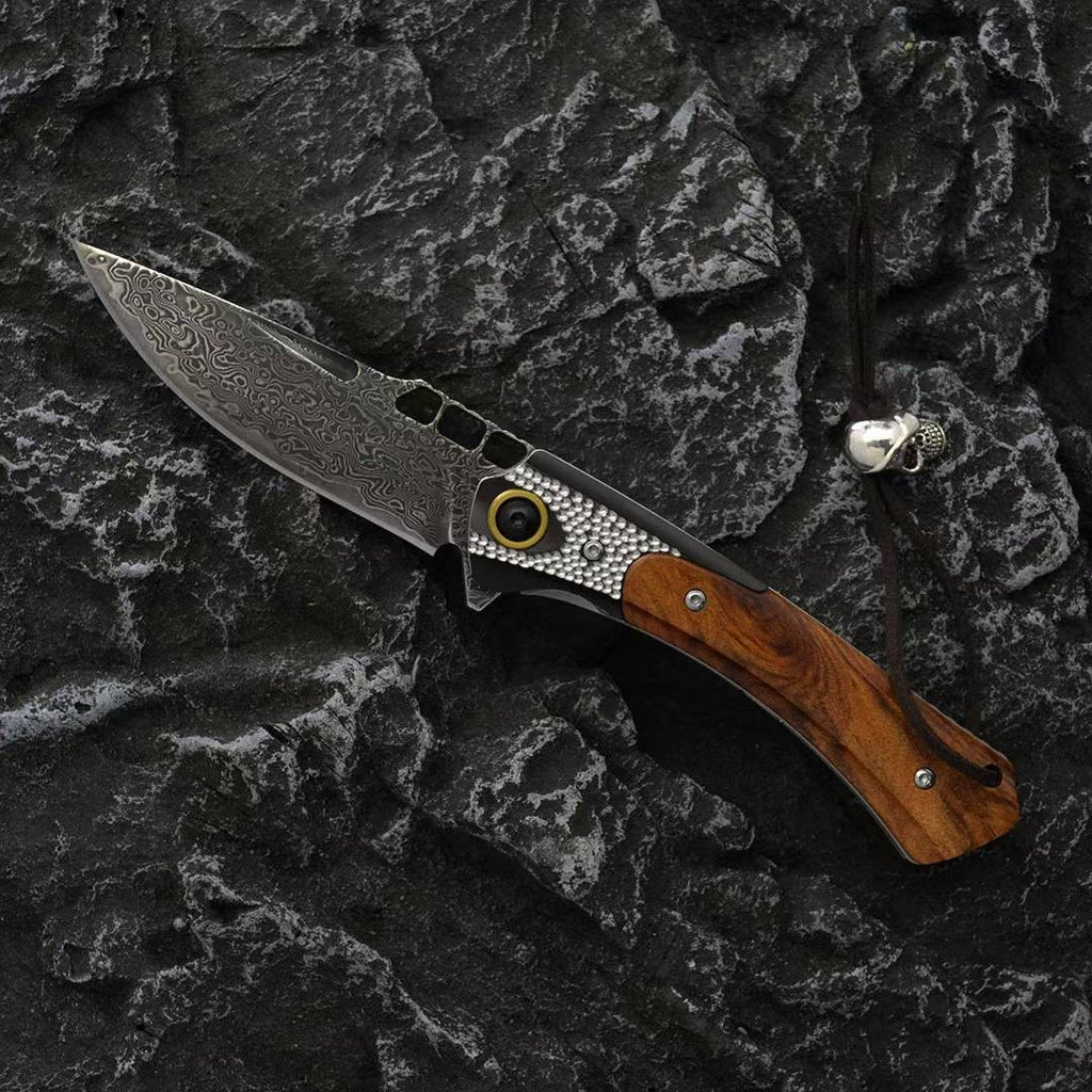 New VG10 Damascus Blade Wood Handle Collection Folding Knife VTF182
