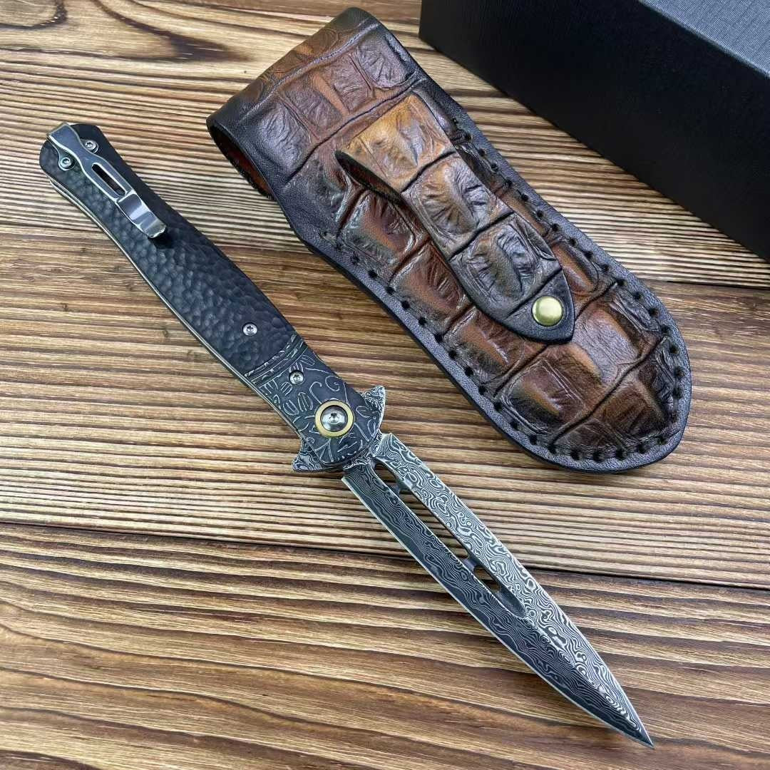New Folding Knife VG10 Damascus Blade Wood Handle Liner Lock Knife VTF157