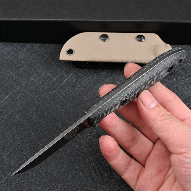 7'' New Stone Wash DC53 Fixed Blade Flax Handle camping Knife VTH54