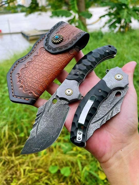 New Manual Folding VG10 Damascus Blade Ebony Handle Pocket Folding Knife VTF23
