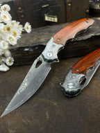 8'' New Folding Tool VG10 Damascus Blade Wood Handle Camping Tool VTF41