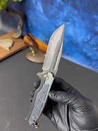 8'' New VG10 Damascus Blade Full T4C Titanium Handle  Folding Camping Pocket Tool VTF47