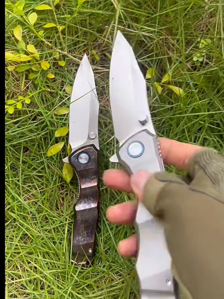 9'' New Manual VG10 Blade Full T4C Titanium Handle Pocket Camping Folding Knife VTF97