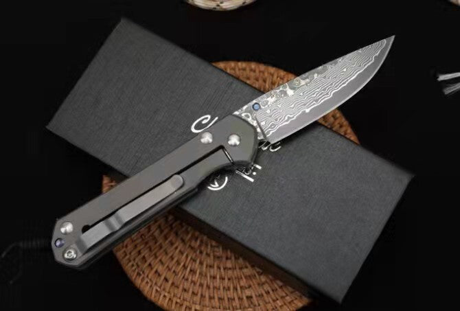 7'' New Damascus Blade Sebenza 21 Style Full T4C Titanium Handle Pocket Camping Folding DF23M