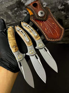 7''New Manual Folding Tool Stone Wash M390 Blade Wood Handle Pocket Tool VTF88