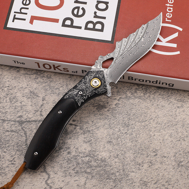 8'' New Folding Knife VG10 Damascus Blade Wood Handle Camping Knife VTF16
