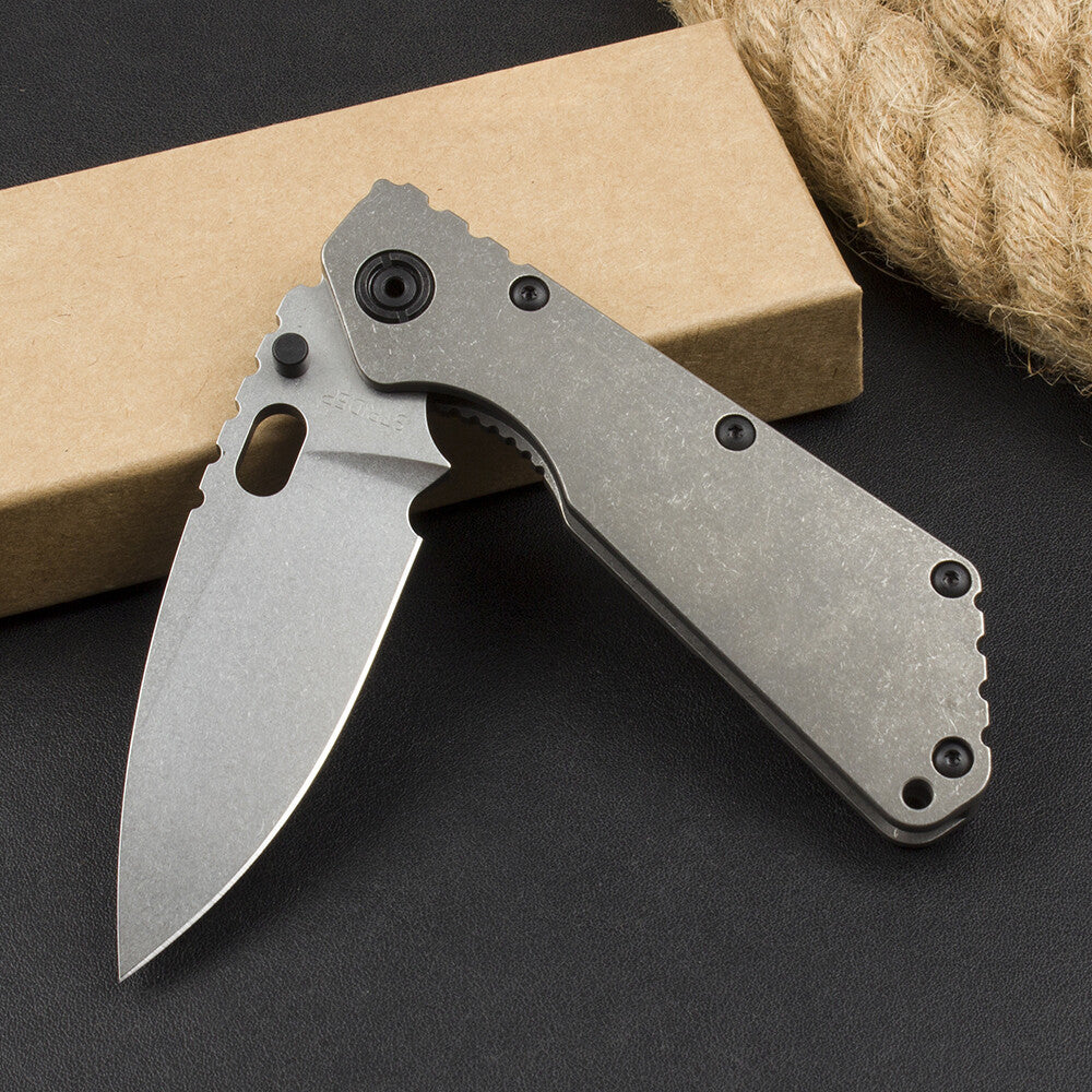 9'' New CNC Stone Wash D2 Blade Full T4C Titanium Handle  Pocket Camping Folding Knife DF186