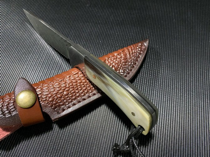 8'' New VG10 Damascus Blade Horn Handle Collection Camping Knife VTH09