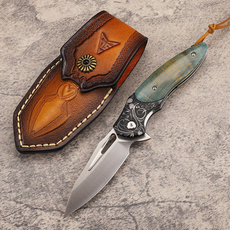 7.5''New Manual Folding Knife ASP30 Steel Blade Wood Handle Pocket Knife VTF198