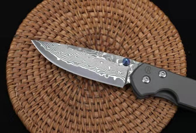 7'' New Damascus Blade Sebenza 21 Style Full T4C Titanium Handle Pocket Camping Folding DF23M