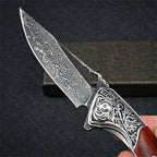 8'' New Folding Tool VG10 Damascus Blade Wood Handle Camping PocketTool VTF62
