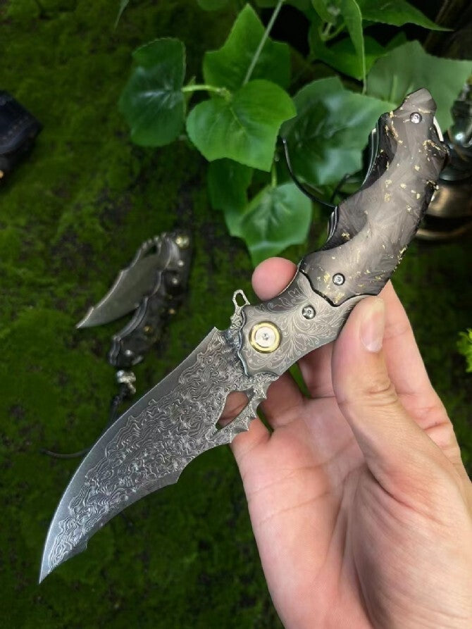 Damascus Blade Pocket Camping Collection Folding Knife VTF58