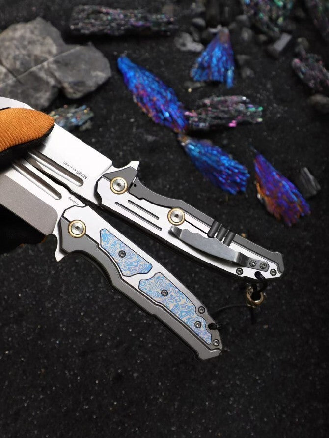 8'' New M390 Blade 420Z2 Steel Handle Folding Camping Knife VTF20