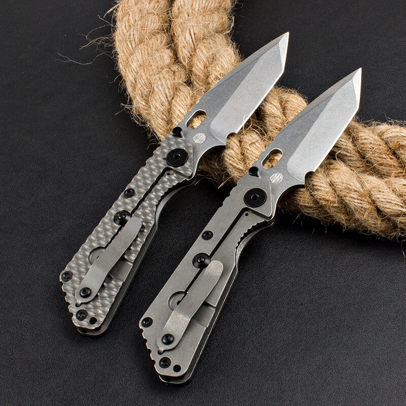 8.5'' New CNC Stone Wash D2 Blade Full T4C Titanium Handle Folding Camping Pocket Knife DF89