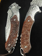 8'' New Folding Tool VG10 Damascus Blade Wood Handle Camping Tool VTF86